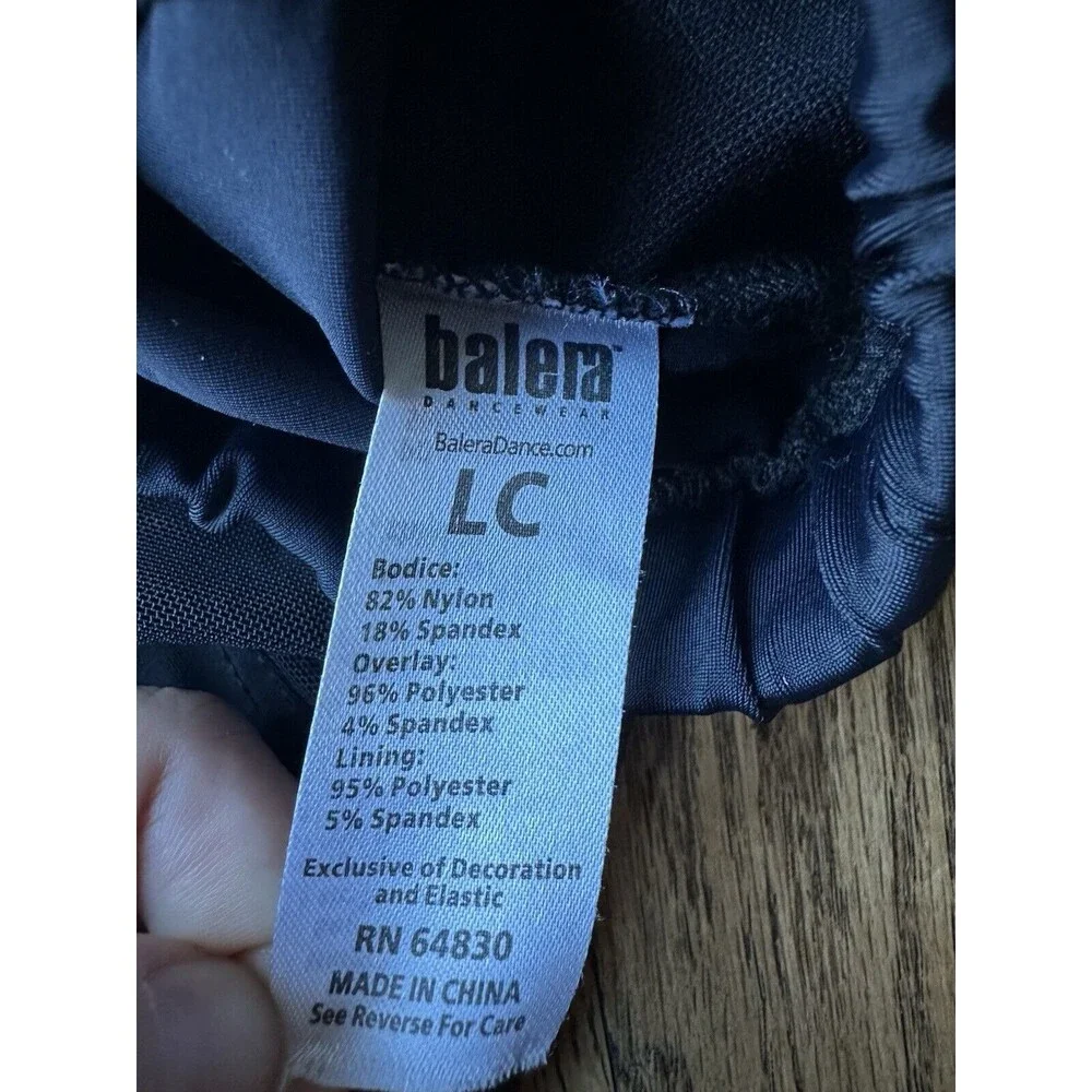 Balera Girls Shirred Long Sleeve‎ Black Dance Top Costume MT11825 Size LC EUC